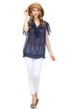 Christine V Printed Chiffon Smocked Waist Ruffle Top