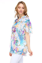 Christine V Printed Chiffon Smocked Waist Ruffle Top