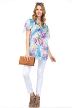 Christine V Printed Chiffon Smocked Waist Ruffle Top