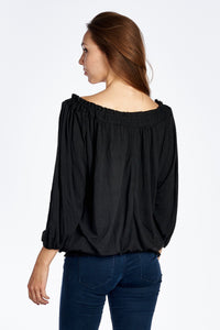 Christine V Tie-Neck 3/4 Sleeve Peasant Top - WholesaleClothingDeals - 3