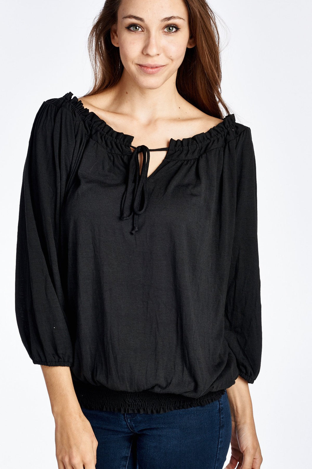 Christine V Tie-Neck 3/4 Sleeve Peasant Top - WholesaleClothingDeals - 5