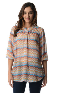 Christine V 3/4 Sleeve Printed Chiffon Button Top