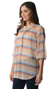 Christine V 3/4 Sleeve Printed Chiffon Button Top