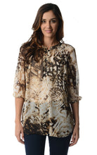 Christine V 3/4 Sleeve Printed Chiffon Button Top