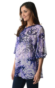 Christine V 3/4 Sleeve Printed Chiffon Button Top