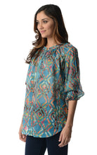 Christine V 3/4 Sleeve Printed Chiffon Button Top