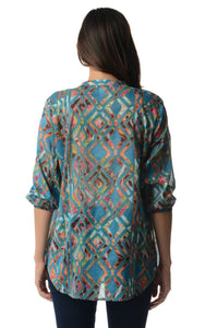 Christine V 3/4 Sleeve Printed Chiffon Button Top