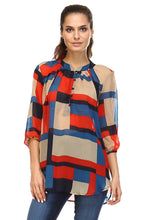 Christine V 3/4 Sleeve Printed Chiffon Button Top