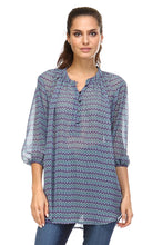 Christine V 3/4 Sleeve Printed Chiffon Button Top