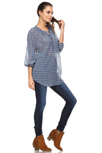 Christine V 3/4 Sleeve Printed Chiffon Button Top
