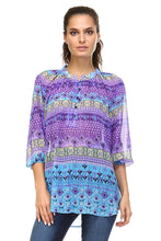 Christine V 3/4 Sleeve Printed Chiffon Button Top