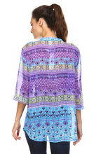 Christine V 3/4 Sleeve Printed Chiffon Button Top