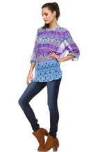 Christine V 3/4 Sleeve Printed Chiffon Button Top