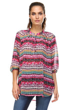 Christine V 3/4 Sleeve Printed Chiffon Button Top