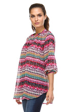Christine V 3/4 Sleeve Printed Chiffon Button Top