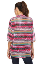 Christine V 3/4 Sleeve Printed Chiffon Button Top