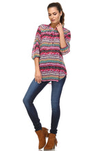 Christine V 3/4 Sleeve Printed Chiffon Button Top