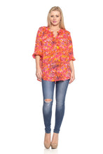 Women's 3/4 Sleeve Printed Chiffon Button Top