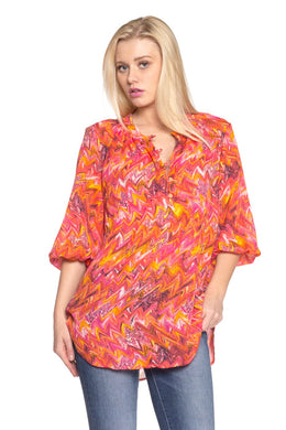 Women's 3/4 Sleeve Printed Chiffon Button Top