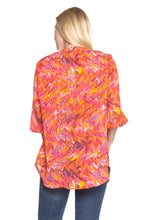 Women's 3/4 Sleeve Printed Chiffon Button Top