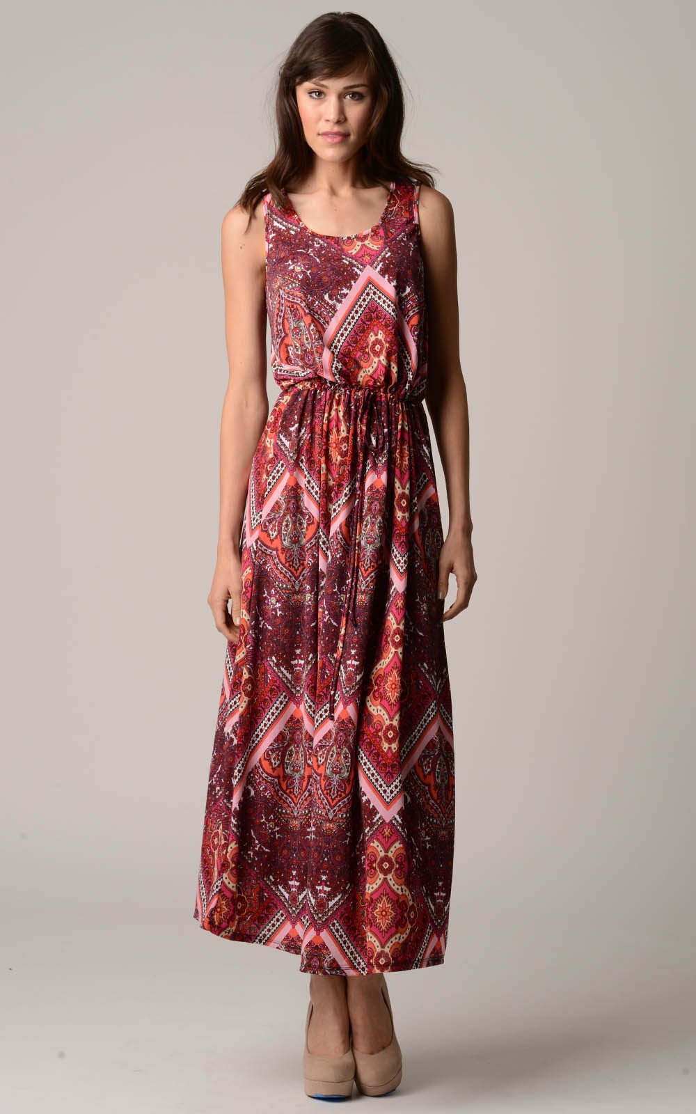 Christine V Printed Tie Waist Maxi Tank Dress - WholesaleClothingDeals - 1