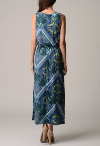 Women's Printed Tie Waist Maxi Tank Dress