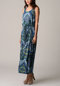 Women's Printed Tie Waist Maxi Tank Dress