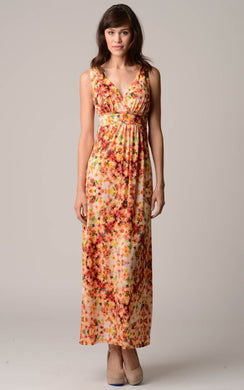Urban Love V-Neck Printed Jersey Empire Waist Maxi Dress 