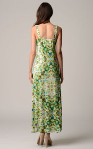 Urban Love V-Neck Printed Jersey Empire Waist Maxi Dress 