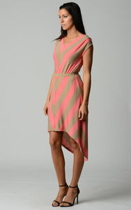 Christine V Chevron Stripe Jersey Hi-Low Dress 