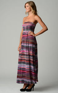 Urban Love Abstract Stripe Strapless Maxi Dress 