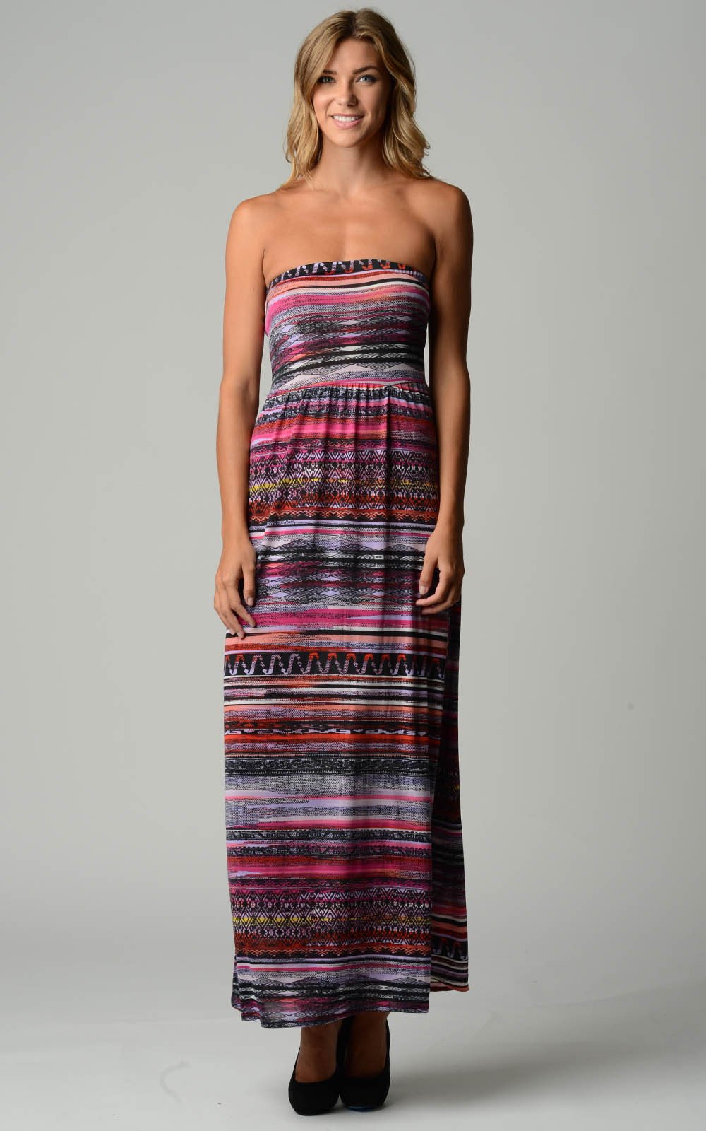 Urban Love Abstract Stripe Strapless Maxi Dress 