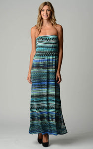 Urban Love Abstract Stripe Strapless Maxi Dress 