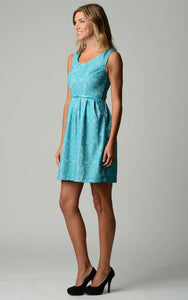 Christine V Belted Fit & Flare Lace Dress 