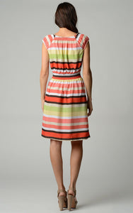 Christine V Striped Print Knee-length Peasant Dress 