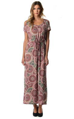 Christine V Cold Shoulder Printed Tie Waist Maxi Dress - WholesaleClothingDeals - 1