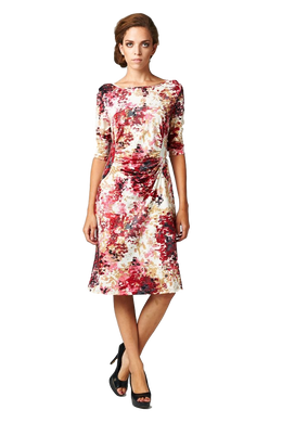 Women's 3/4 Three Quarter Sleeve Abstract Print Midi Dress