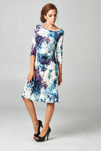 Christine V 3/4 Sleeve Abstract Printed Midi Dress 