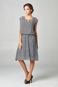 Christine V Printed Chiffon Blouson Dress with Neck Trim