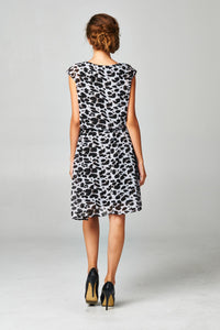 Christine V Printed Chiffon Blouson Dress with Neck Trim