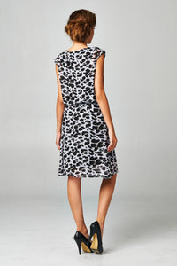 Christine V Printed Chiffon Blouson Dress with Neck Trim