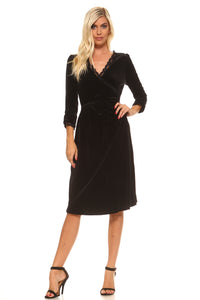 Women's Velvet Scallop Lace Trim Wrap Dress