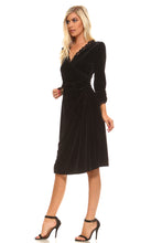 Women's Velvet Scallop Lace Trim Wrap Dress