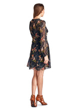 Urban Love Long Sleeve Printed Chiffon Lined Bird Floral Dress 