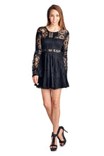 Urban Love Floral Pattern Lace Open Back Long Bell Sleeve Dress - WholesaleClothingDeals - 1