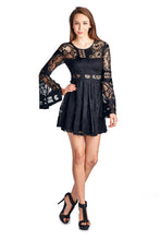 Urban Love Floral Pattern Lace Open Back Long Bell Sleeve Dress - WholesaleClothingDeals - 2