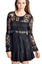 Urban Love Floral Pattern Lace Open Back Long Bell Sleeve Dress - WholesaleClothingDeals - 5