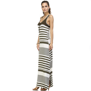 Christine V Variegated Stripe Rayon Spandex Maxi Tank Dress