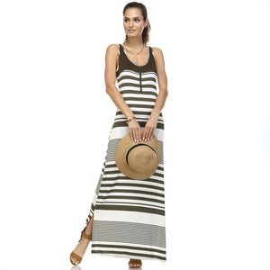 Christine V Variegated Stripe Rayon Spandex Maxi Tank Dress