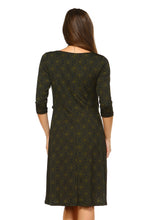 Women's 3/4 Three Quarter Sleeve Midi Dress with Geometric Pattern